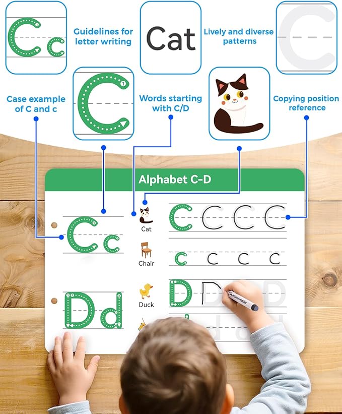 Preschool Learning Activities 54 Reusable Pages, Tracing Books for Kids Ages 3-5, Toddler Activities Busy Book, Handwriting Practice Kindergarten Workbooks, Educational Toys for 3 4 5 Year Old