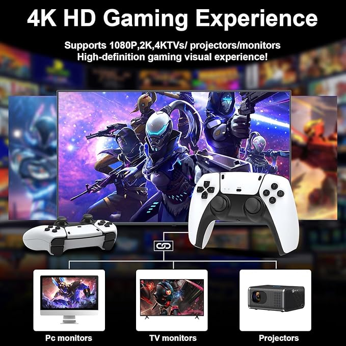 Handheld Game Console,4K HDMI Retro Gaming Console with 40,000+ Games & 23 Emulators and Dual 2.4G Wireless Controllers,Plug and Play Video Gaming Stick,Compatible with TV, PC, Projector (64G)