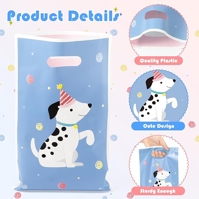 3sscha 50Pcs Pet Dog Birthday Party Favor Bag - Puppy Retro Plastic Waterproof Goodie Bags Cute Animal Vintage Rectangular Party Gift Bulk for Kids Baby Shower Decoration Supplies