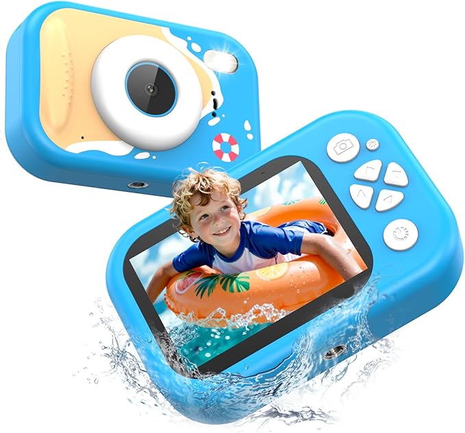 Waterproof Kids Camera, Underwater Camera for Kids 1080P Digital Video Camcorder with 2.4” Display, 32GB TF Card, Emergency LED Flash, Diving Swimming Beach Pool Toys for 3-12 Years Old Boys, Blue