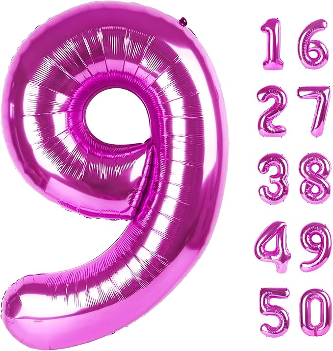 40 Inch Rose Purple Large Balloon Number 9 Balloon,Jumbo Mylar Foil Helium Balloon for 9 19 29 39 49 59 Birthday Digital Balloons for Birthday Party,Wedding Anniversary Party Decorations