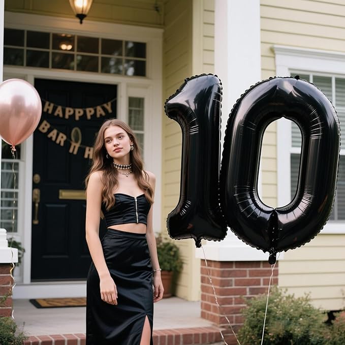 40 Inch Black Number 10 Digital Balloon,Jumbo Mylar Foil Helium Balloon for 10 Balloons for Birthday Party,Wedding Anniversary Party Decorations