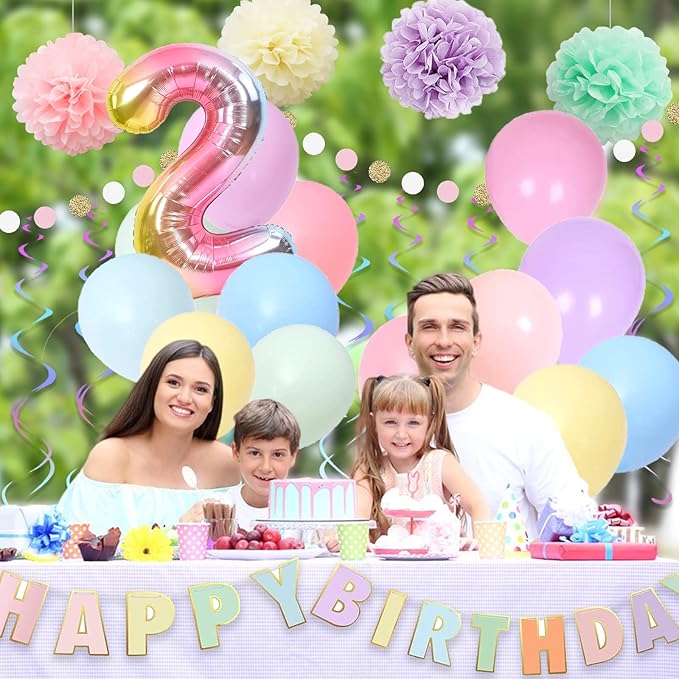 BRT Bearingshui Rainbow Gradient Number 2 Balloon, Happy Birthday Banner, Children's 2nd Birthday Party Supplies
