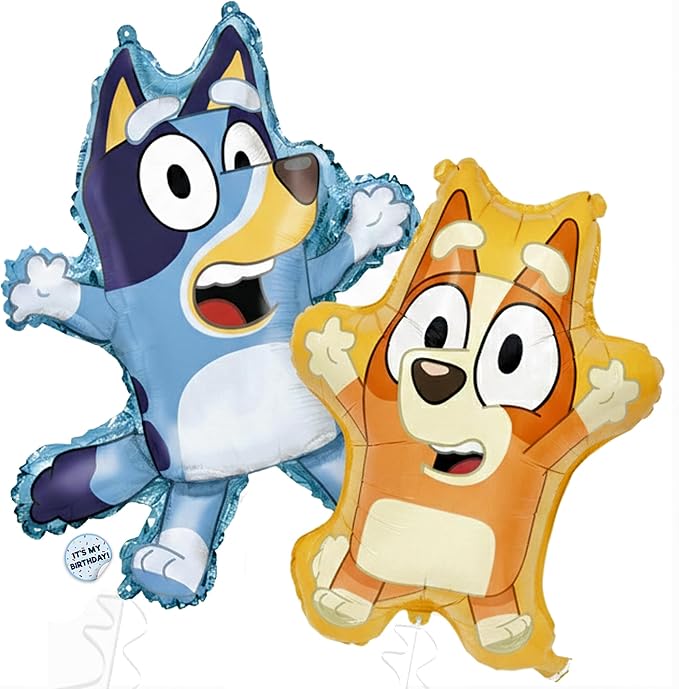 Bluey and Bingo Large Balloons | 28" Bluey and 25" Bingo | Sticker | Birthday Decorations and Party Supplies | Officially Licensed