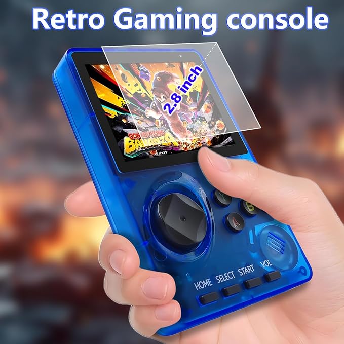 16 Bit Game Console 2.8-inch Super Wide Lcb Preloaded 100 HD Handheld Video Game Seniors Electronic Games Player Birthday Present Xmas (Transparent Blue)