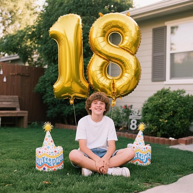 40 Inch Gold Balloon Number 18 Balloon,Jumbo Mylar Foil Helium Balloon for 18 Birthday Digital Balloons for Birthday Party,Wedding Anniversary Party Decorations