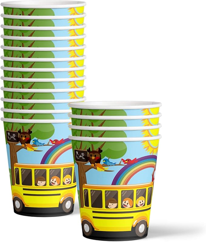 School Bus Birthday Party Supplies Set Plates Napkins Cups Tableware Kit for 16
