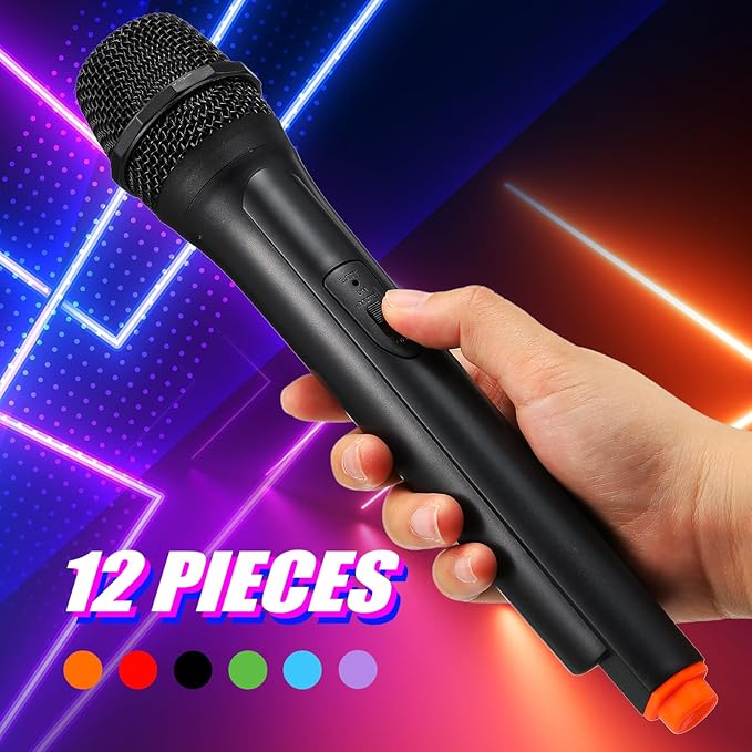 Sanwuta 12 Pcs Fake Microphone Prop Toy Plastic Microphone Prop Halloween Play Pretend Toy for Karaoke Costume Cosplay Reporter Stage Birthday Party Favors, 10.4 in