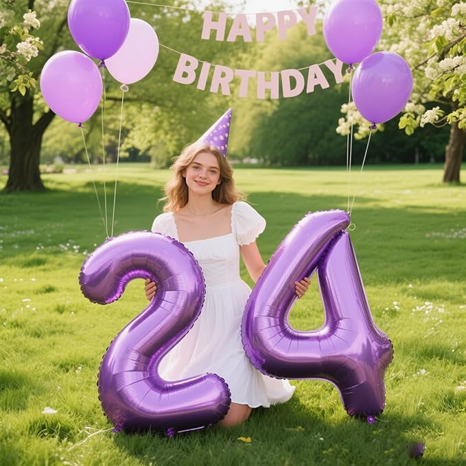 40 Inch Purple Balloon Number 4 Big Foil Helium Giant Mylar Number 4 Balloons for 12 20 23st Birthday Anniversary Party Decorations Supplies