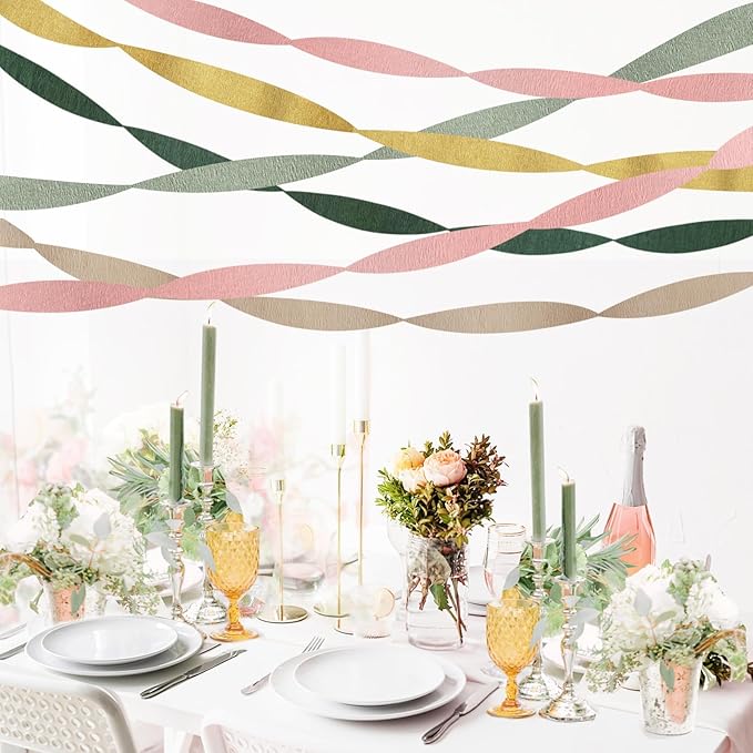 Wedding Party Decorations, 6 Rolls Sage Green Crepe Paper Streamers or Green Boho Wedding, Bridal Shower, Bachelorette, Woodland Party Supplies Decor