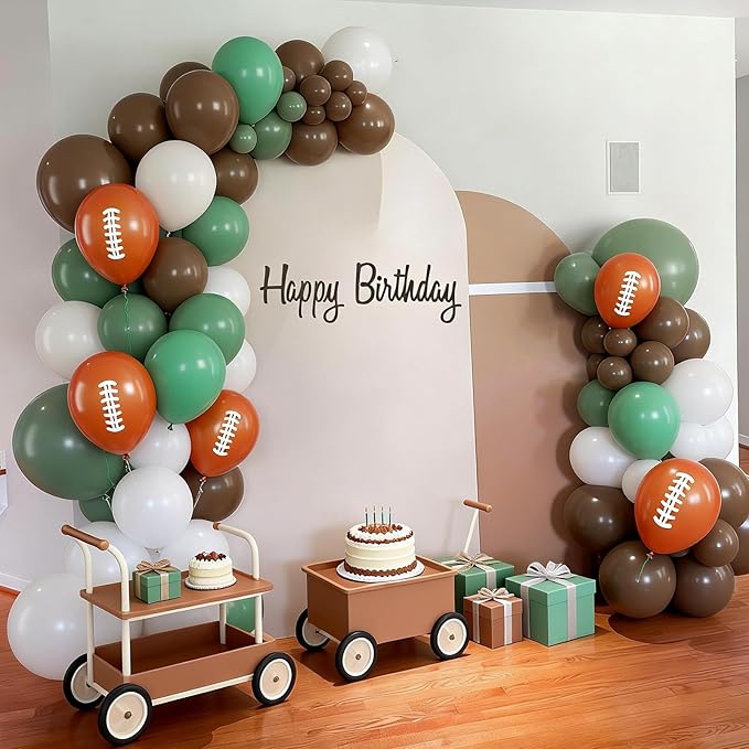 FunHot Football Balloons, 50 Pcs Green Brown Balloon, 12 Inch Ivory Retro Green Football Printed Latex Balloons for Boy Baby Shower Men Birthday Rugby Game Sport Themed Party Decorations