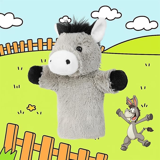 Hand Puppet for Toddlers Interactive Role Play Toy Soft Gray Farm Animal Stuffed Educational Storytelling Tool Gift Donkey