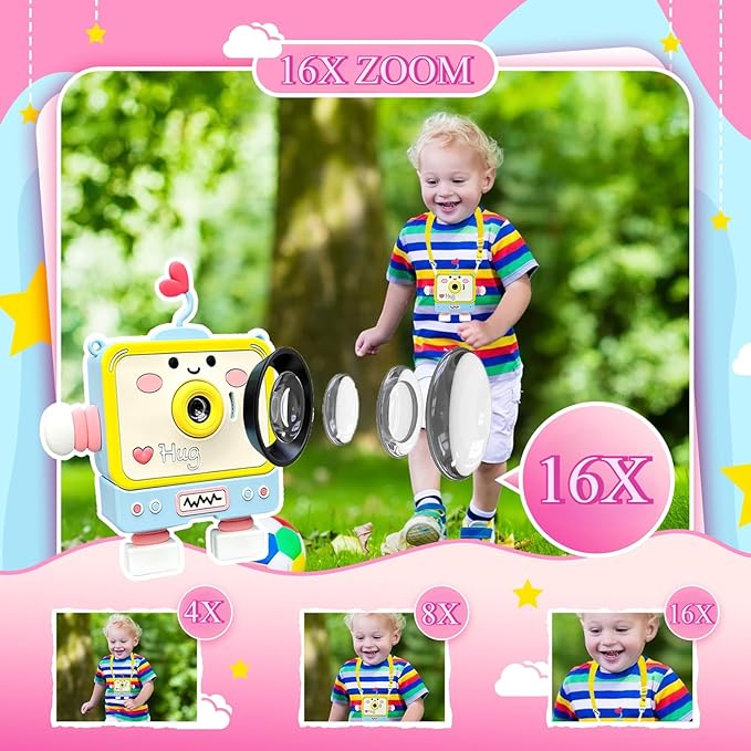 Kids Camera for 3-12 Year Old Children, 2 Inch Screen Kids Camera Toy 1080P Video Camcorder with Cartoon Robot Soft Silicone Cover Ideal Gift for Kids, 32G FT Card Included