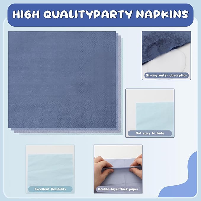 96 Pcs Dusty Blue Gradient Tableware Sets for 24 Guests Include 9 '' and 7'' Paper Party Plates Disposable Cocktail Napkins Plastic Forks Dinnerware for Birthday Wedding Tea Party Baby Shower