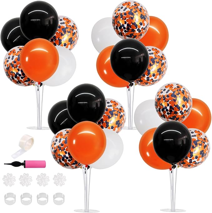 TONIFUL 4 Set Halloween Balloons Black Orange Confetti White Balloon Stand Centerpiece Table Decorations for Halloween,Celebration Party Bar,Anniversary,Graduation Decoration 2026