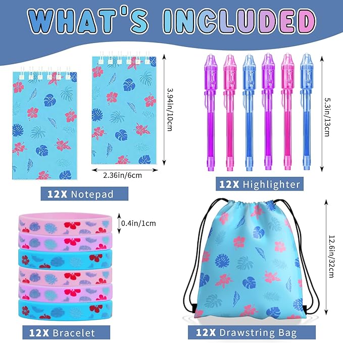 Cartoon Party Favors, Hawai Element Birthday Party Supplies & Goodie Bags for Kids, Include Drawstring Bags Notebook Silicone Bracelet Highlighter for Gifts Fillers