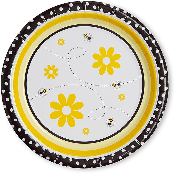 Royal Bluebonnet Bumble Bee Paper Plates - Set of 24-9 and 7 inch Plates, Napkins, and Cups What Will it Be Party Supplies, Sturdy 400 GSM Weighted Bee Baby Shower Decorations, Birthday