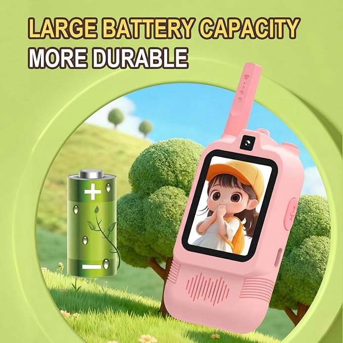 Upgraded Video Walkie Talkies for Kids, Dual Camera Long Range for Selfie & Discovery, Rechargeable 2-Way Radios for Camping Hiking & Backyard, Indoor Outdoor Toys Gifts for Age 3-12 Boys Girls