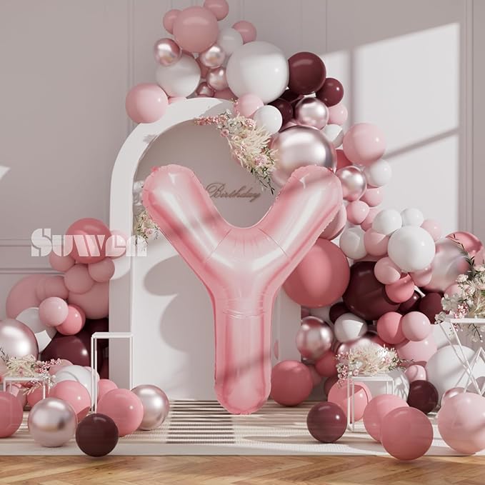 SUWEN 40 Inch Pink Large Y Letter Balloons Big Foil Helium Letter Balloons A-Z Jumbo Mylar Happy Birthday Party Decorations for Girl Anniversary Party Supplies