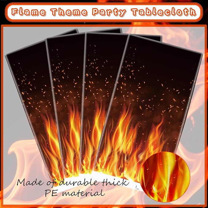 4 Pack Fire Party Tablecloth - Fire Table Cover Decoration Tablecover for Flame Party Baby Shower Supplies Birthday Decorations (51 x 86 Inches)