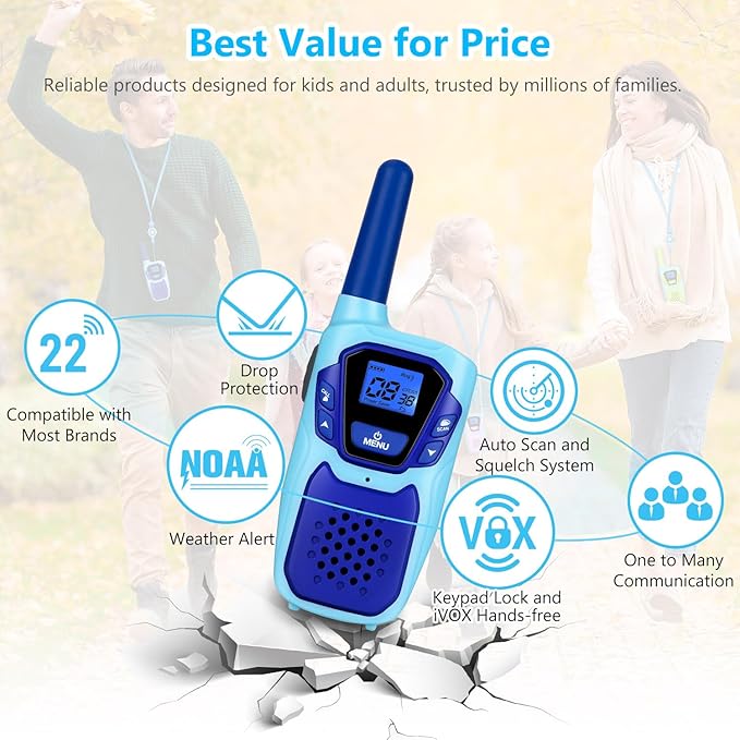 Walkie Talkies for Kids Long Range Walkie-Talkie for Adults Rechargeable 6 Pack with Lanyard NOAA USB, Family Pink 2 Way Radio Toys for 3-12 Year Old Boys Girls Toddlers Camping Skiing