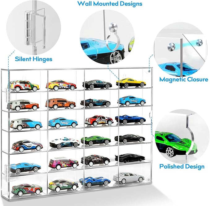 2 Pack Display Case for Hot Wheels - Acrylic Showcase & Storage Organizer - No Assembly Required for NASCAR Matchbox, Collectible Cars & Model Vehicles