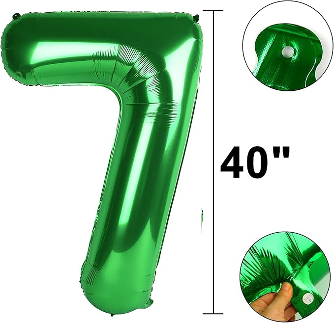 40 Inch Green Large 7 Number Balloons Dark Green, Big Foil Number Balloons, Giant Helium Happy 17th 27th Birthday Party Decorations for Man and Women, Huge Mylar Anniversary Party Supplies