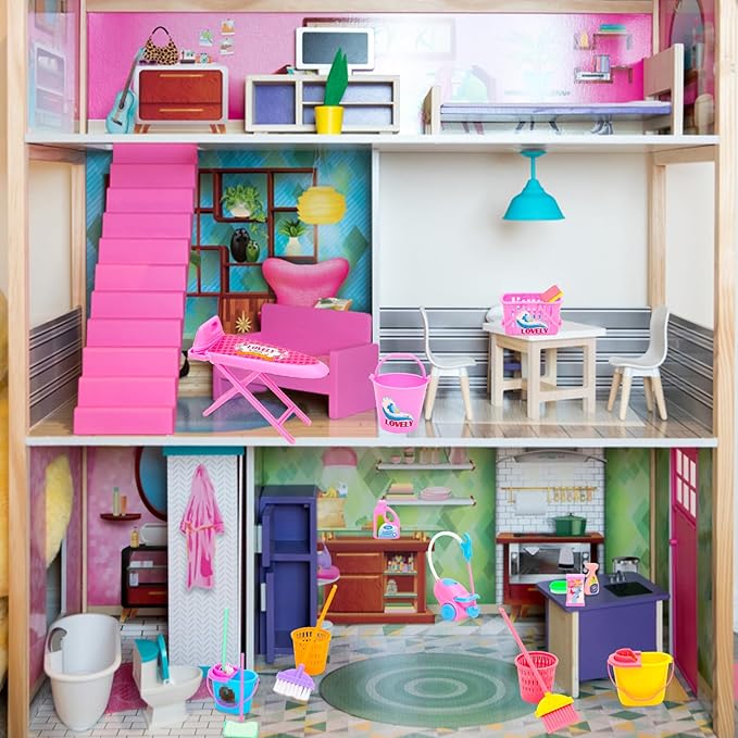 ONEST 24 Pieces Housework Cleaning Supplies Miniature Mini House Accessories House Furniture Decoration Accessories