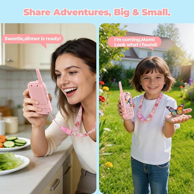 Video Walkie Talkies for Kids,2 Pack-Kids Video Call Device with HD Camera,Filters,Emojis,Voice Changer & Voice Message,Auto Pairing, Durable for Indoor & Backyard Use