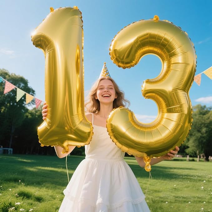 40 Inch Gold Balloon Number 13 Balloon,Jumbo Mylar Foil Helium Balloon for 13 Birthday Digital Balloons for Birthday Party,Wedding Anniversary Party Decorations