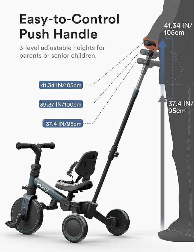 besrey 4 in 1 Toddler Bike, Toddler Tricycle for 1-3 Year Old, Trike with Push Handle, Backrest and Safety Belt, Birthday Gifts and Toys for Boys and Girls, Balance Bike