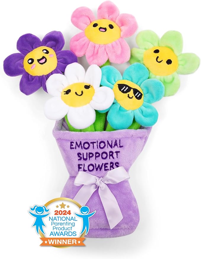 Emotional Support Flowers by Relatable, Easter Plush Cuddly Stuffed Animals and Toys, Cute Easter Basket Stuffers, Non Candy Easter Gift Basket Ideas, Includes 5 Plushies with Carrying Basket