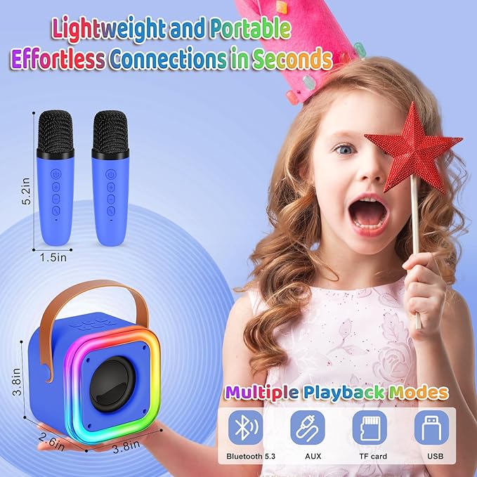 Mini Karaoke Machine for Kids, Girl Toys Gifts, Kids Karaoke Wireless Microphone for 4,5,6,7,8,9,10,11,12 Years Old Boys and Girls Christmas Party Gifts Toys (Dark Blue)