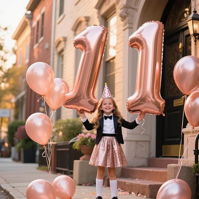 40 Inch Rose Gold Balloon Number 11 Balloon,Jumbo Mylar Foil Helium Balloon for 11 Digital Balloons for Birthday Party,Wedding Anniversary Party Decorations