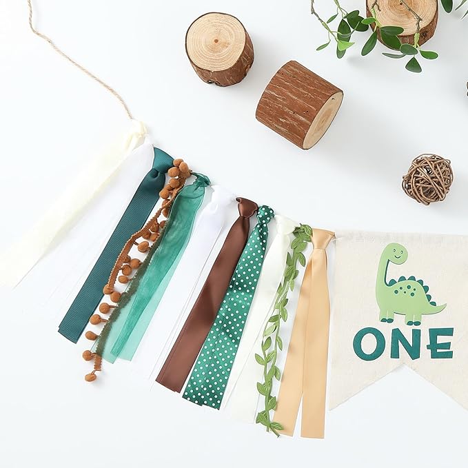 Dinosaur 1st Birthday High Chair Banner - Baby Boy First Highchair Banner for Party Supplies, Dinosaur Themed One High Chair Garland Birthday Party Decorations, Cake Smash Photo Props