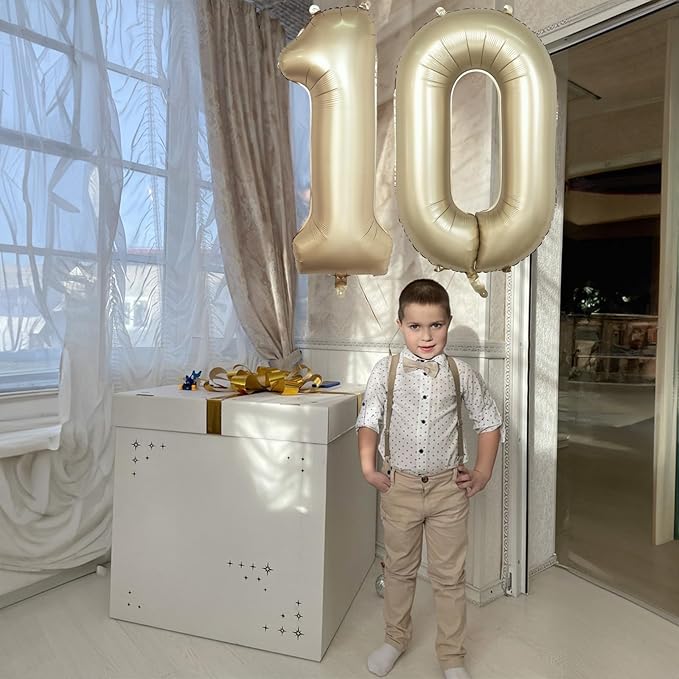 Metallic Gold Number 0 Balloons 40 Inch, Large Champagne Number Balloons 0-9 Set, Light Gold 0 Mylar Foil Balloon Numbers for Girls Boys Baby Shower Birthday Graduation Anniversary Party Decorations