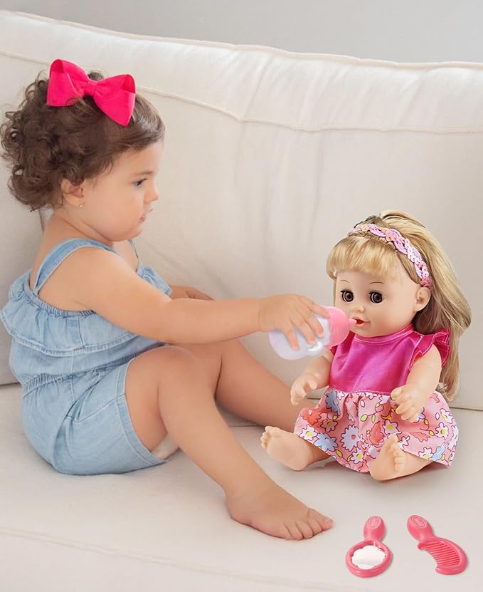 GAGAKU Baby Doll with Hair, 12" Baby Dolls for Girls 3 4 5 6 Years Old, Baby Doll for Toddlers Kids, 12 Inch Baby Dolls with Accessories