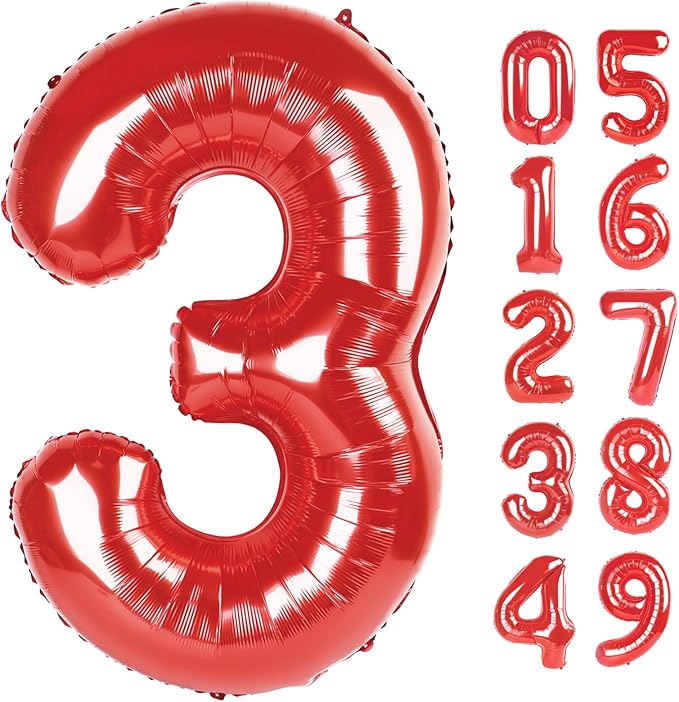 Number Balloon 40 Inch Red 3 Balloon, Mylar Foil Number 3 Balloon Red, Three 3rd 3 13 23 31 32 33 38 Birthday Party Graduations Anniversary Decorations