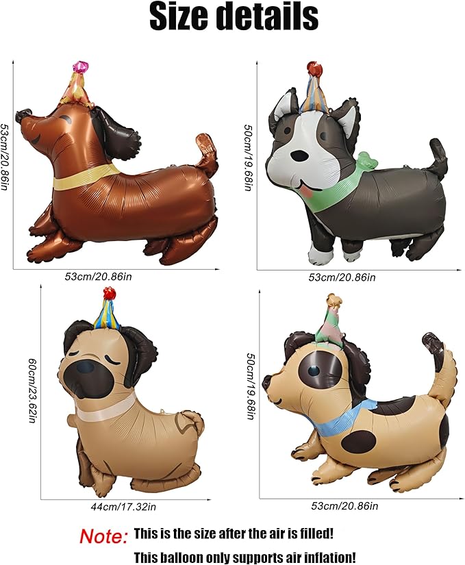 4PCS Animal Dog Birthday Balloons Cute Pet Puppy Mylar Foil Party Balloons Decoration For Kids Gift Dog Themed Birthday Baby Shower Pet Party Decorations