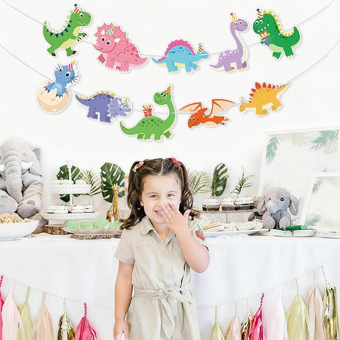 Hooqict Dinosaur Birthday Party Banner Dinosaur Birthday Party Decorations Happy Birthday Sign Banner Garland for Kids Boys Girls 1st 2nd 3rd Baby Shower Dino Themed Party Decorations Supplies