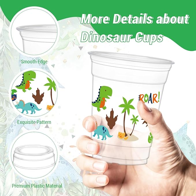 50Pcs Dinosaur Cups, 12oz Dinosaur Party Cups Dino Theme Clear Plastic Drinking Cup for Baby Shower Wedding Birthday Party Decorations Supplies
