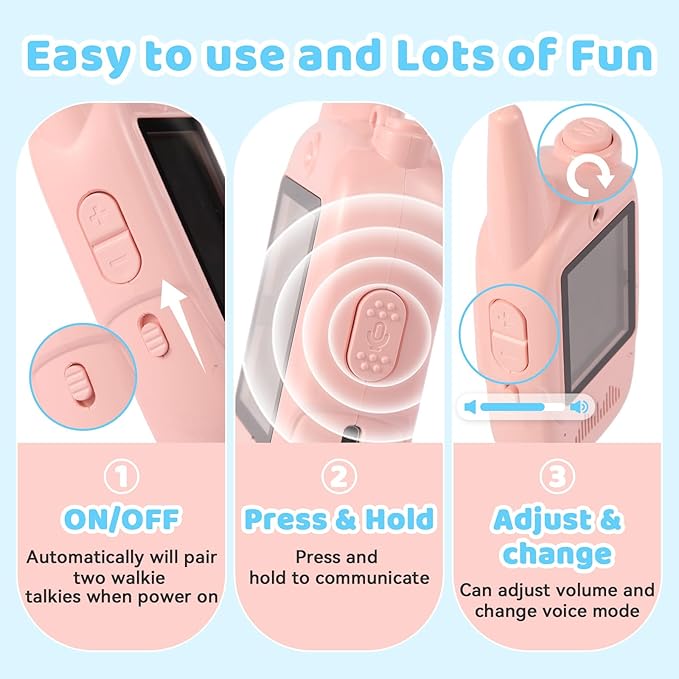 Video Walkie Talkies for Kids 2-Pack with Screen & Camera — Two-Way Video & Audio Communication, Rechargeable, Secure Private Connection, Fun Voice Effects, Ages 3-12, Ideal Birthday