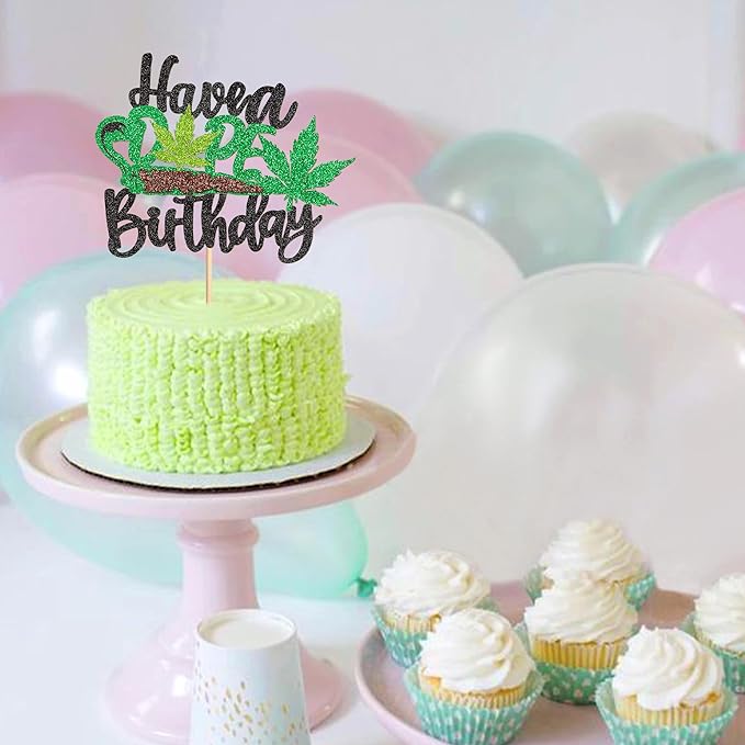 Ercadio 1 Pack Have a Dope Birthday Cake Topper Green Glitter Pot Leaf Weed Leaves Happy Birthday Cake Decor Marijuana Man Women Birthday Party Supplies