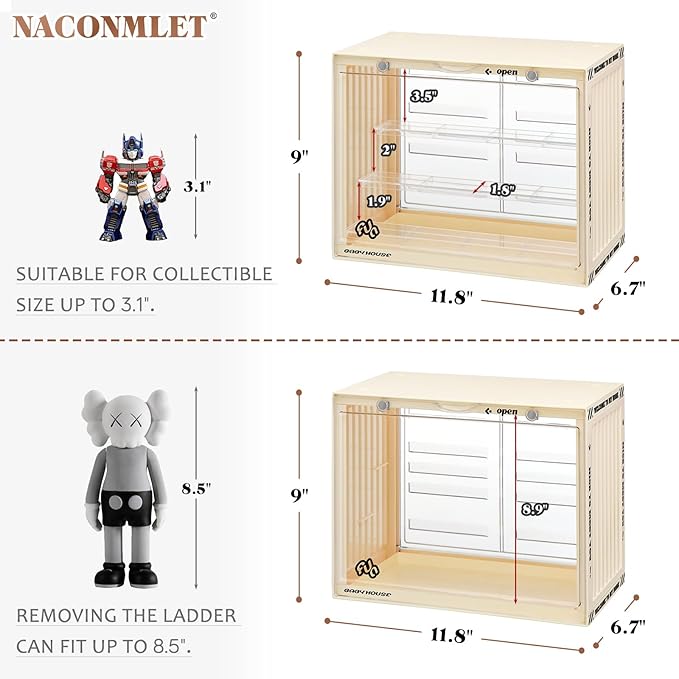 Acrylic Display Case for Miniature Figures and Funko Pop-Stackable Lighted Showcase with 3-Tier Adjustable Stand,Magnetic Door Closure,Dustproof Perfect for Collectibles 11.8"x6.7"x9"inch