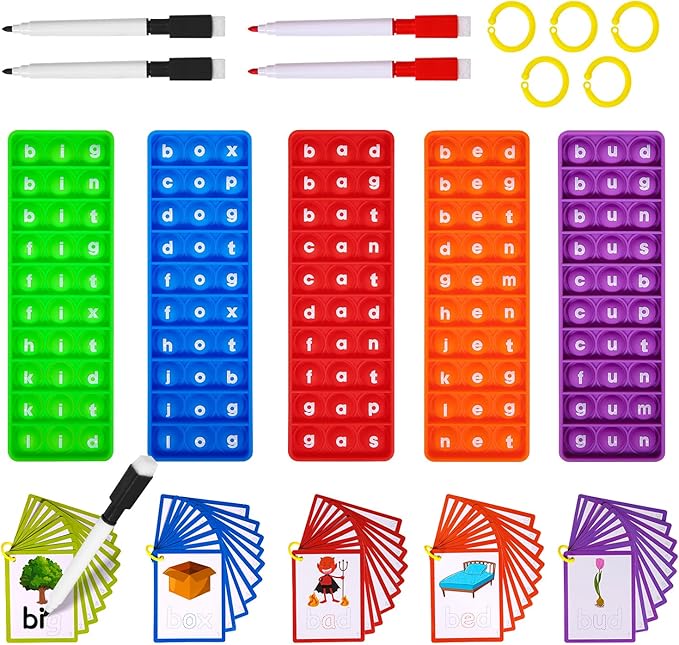 CVC Word Games, Sensory Toy to Learn and Spell, Phonics Games Flash Cards for Preschool Kindergarten Classroom Supplies, Multisensory Reading and Phonics Flash Cards for Kids 3+ Years