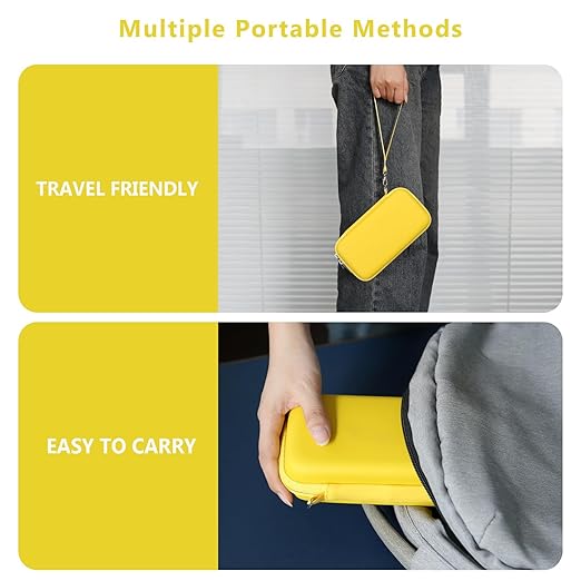 Supmay Hard Travel Case for My Arcade Pac Man Pocket Player Handheld Game Console, Portable Video Game System Handheld Game Protection Case with Mesh Pocket for Batteries and USB-C Cable, Yellow