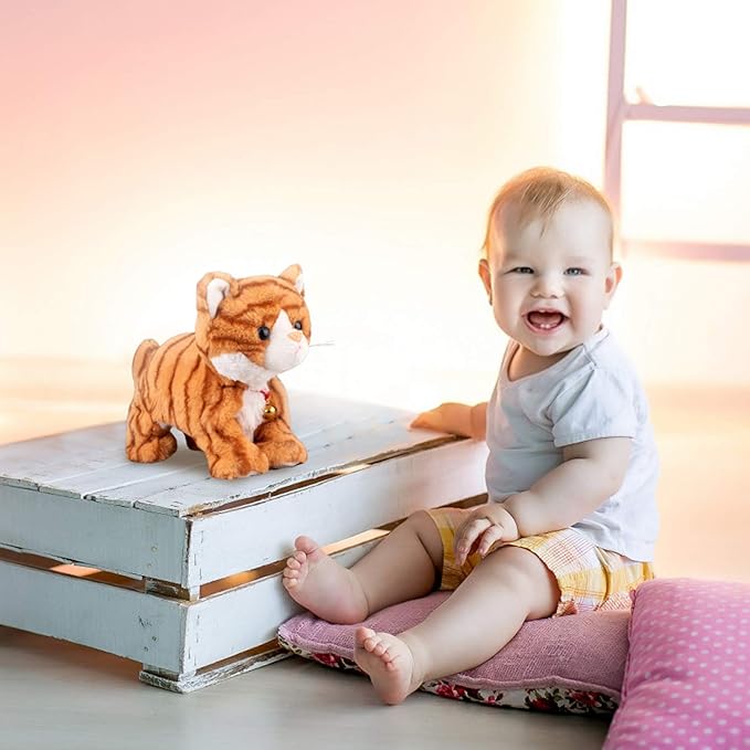 Pattern Yellow Plush Cat Stuffed Animal Interactive Cats Robot Barking Meow Kitten Touch Control, Electronic Pet Kitty Animated Toy Cats for Girl Baby