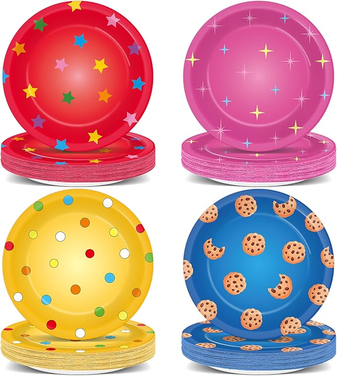 48 Pcs Street Theme Party Supplies Cookies Paper Plates Decorations Cartoon Friends Disposable Dessert Plates 7 Inch Cookie Street Theme Party Decorations for Boys Girls Baby Shower Birthday Favors