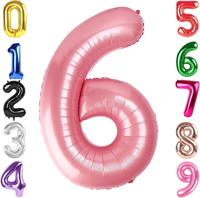 40 Inch Pearlescent Pink Number 6 Balloon, Giant 6 Number Balloons for 6th Birthday Decorations, Party Supplies for Baby Boy Girl, Pearlescent Pink Party Decor