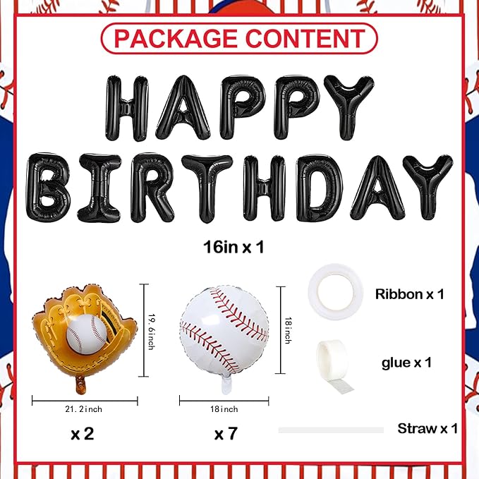 Baseball Party Decorations Baseball Glove Balloons, Aluminium Foil Happy Birthday Banner Sports Themed Party Supplies for Boys Kids